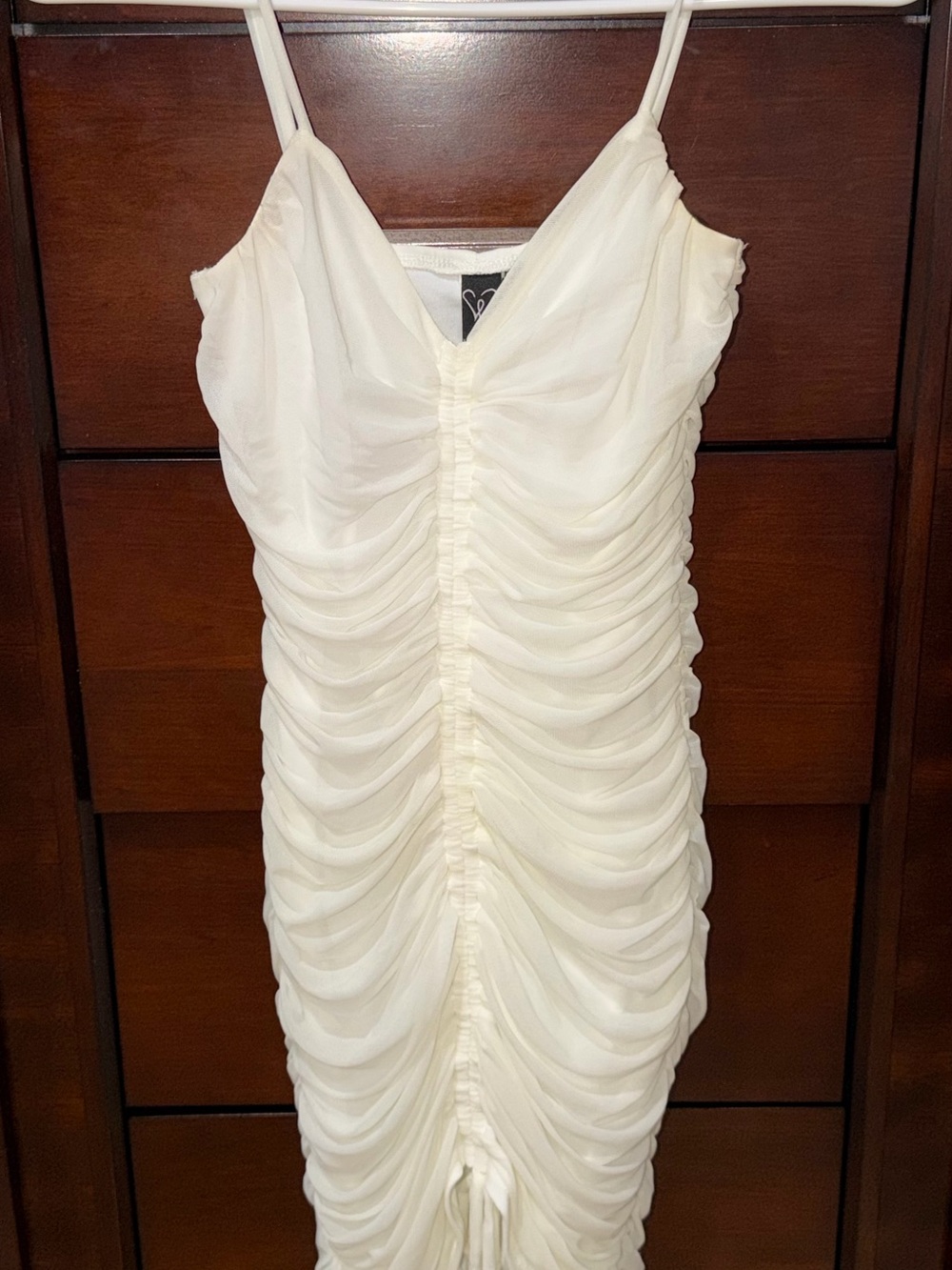 White Ruched Spaghetti-Strap Dress